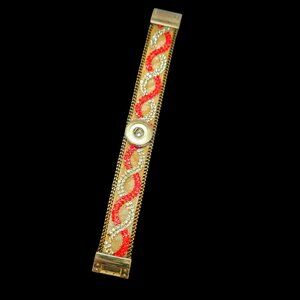 Red & Gold Beaded Snap Bracelet with Interchangeable Charm Base